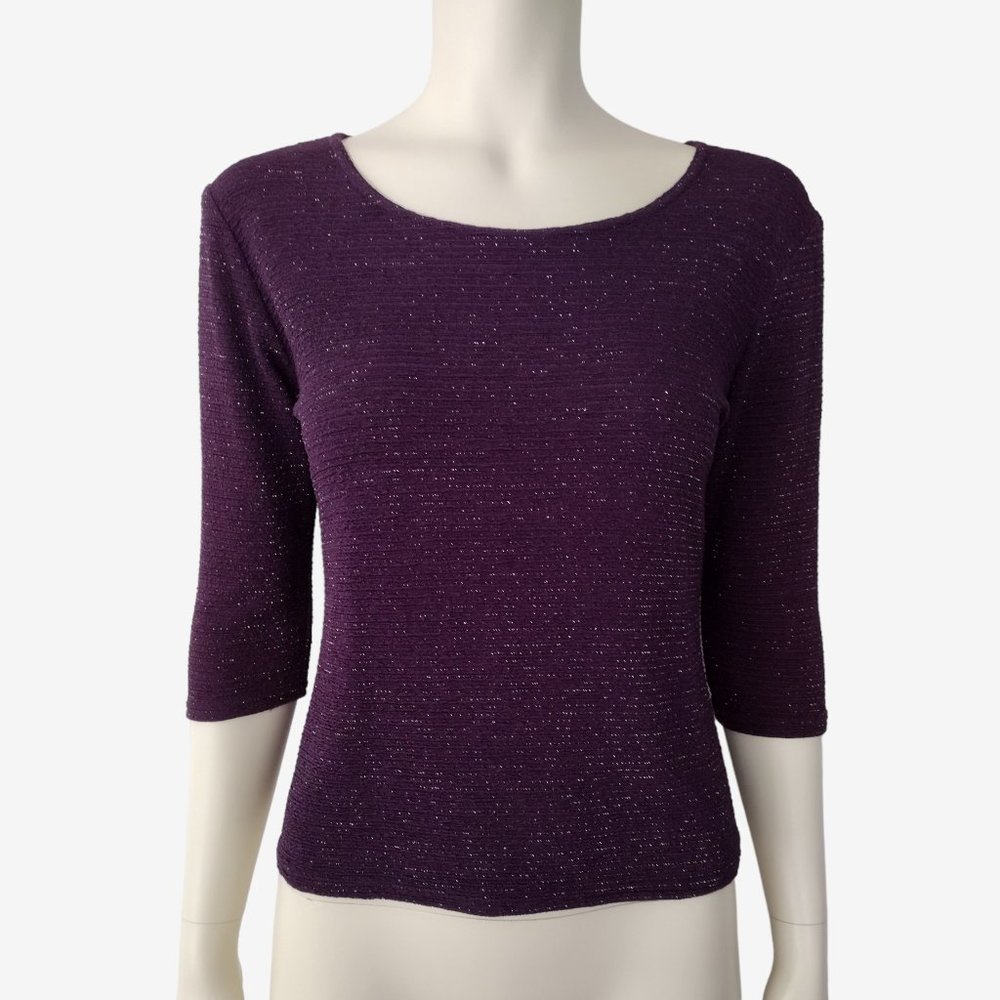 Vintage 1990s Purple Shimmery Metallic 3/4 Sleeve Pullover Crinkle Blouse